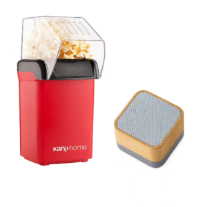 Máquina de palomitas y altavoz